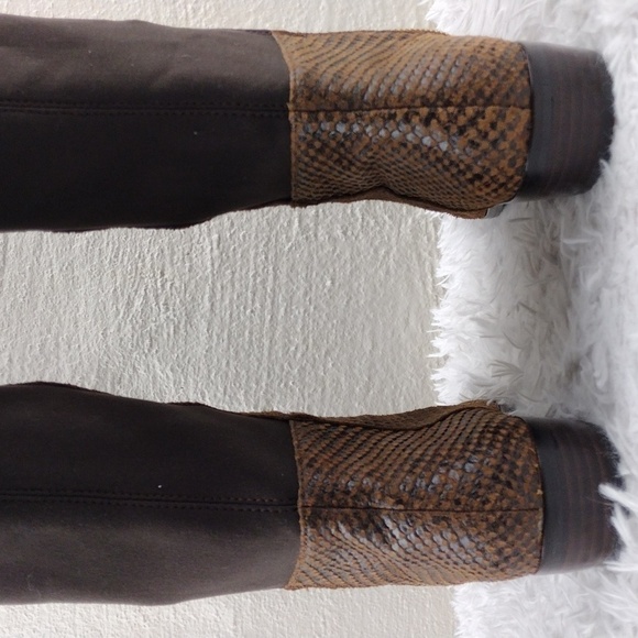 MICHAEL Michael Kors Brown Snakeskin Suede Leather Side Zipper Tall Riding Boot - Picture 7 of 16